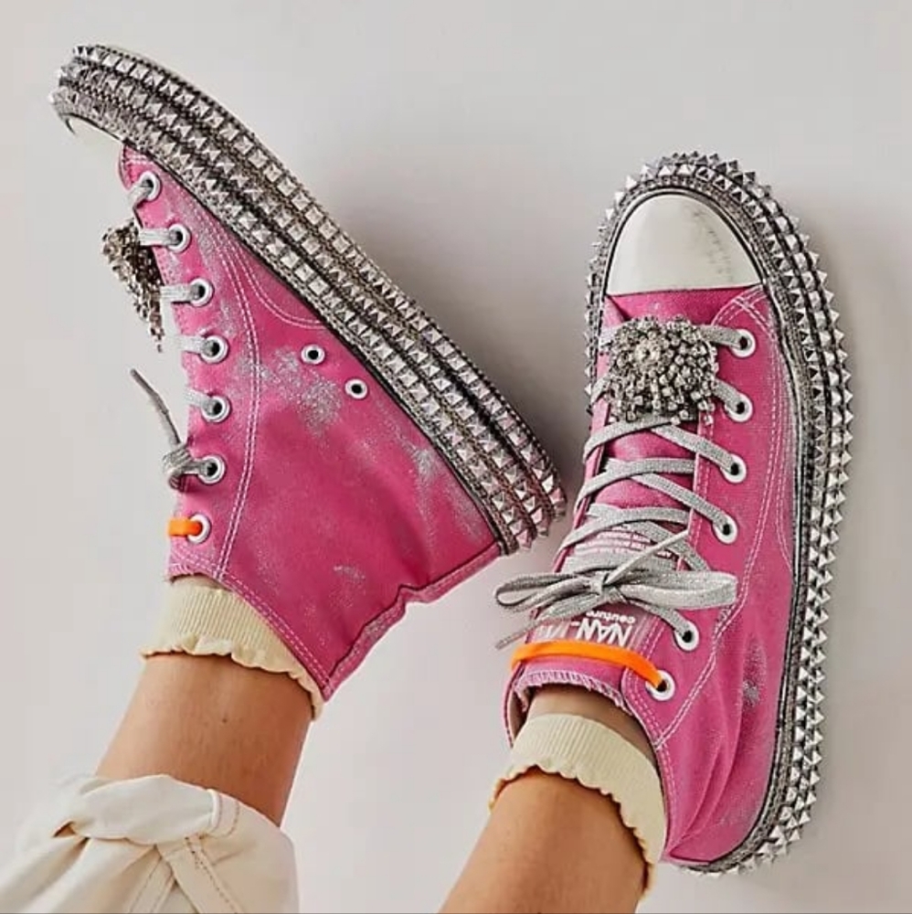 Nan-Ku Free People Cruise Studded High Top Sneakers - Berry - Size 8.5/39